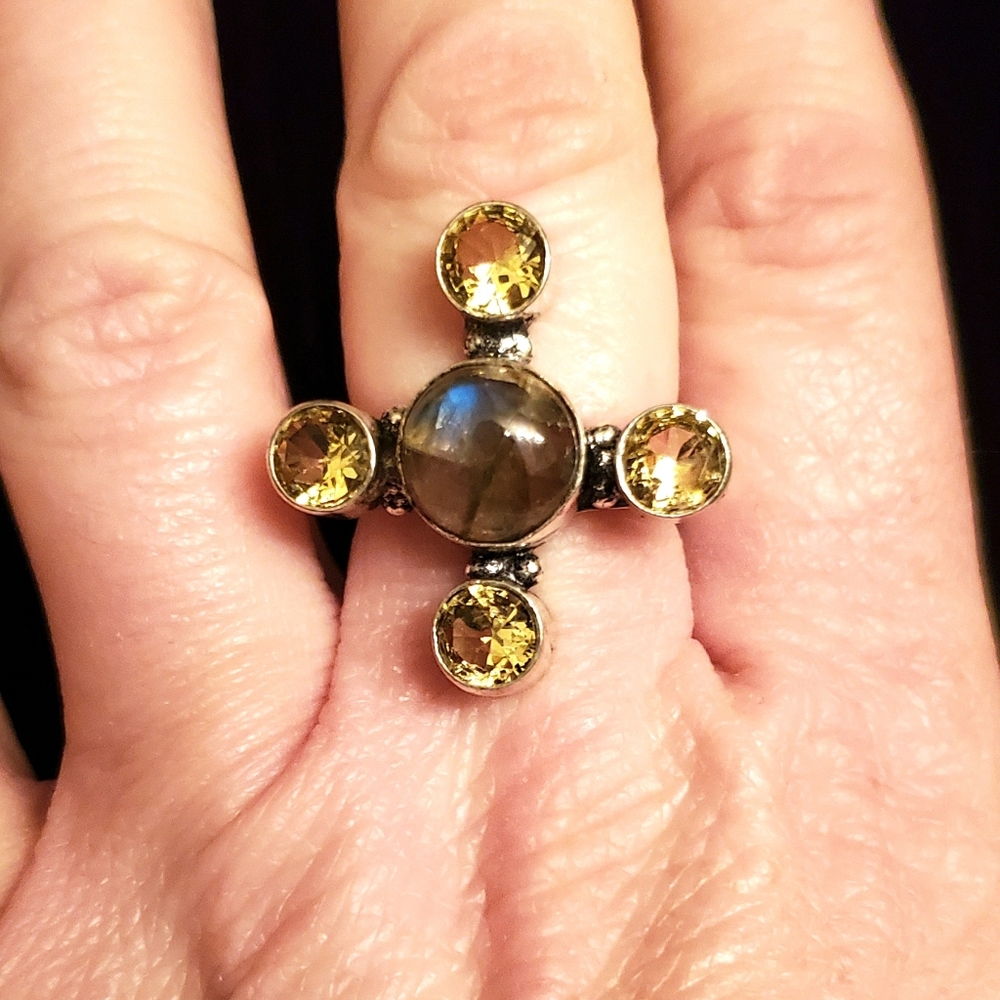 New Labradorite & Citrine 925 Silver Ring. - Picture 10 of 16